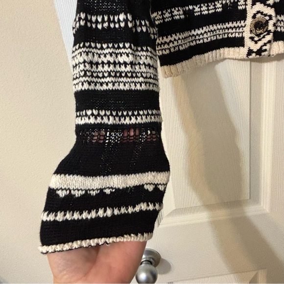 Free People Knit Cardigan V Neck Double Button Sweater, Black/White Size L - Picture 11 of 16